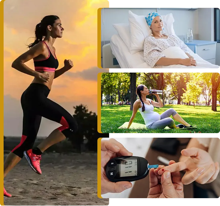 imagem de uma mulher correndo, mulher gravida, diabeticos e oncologicos